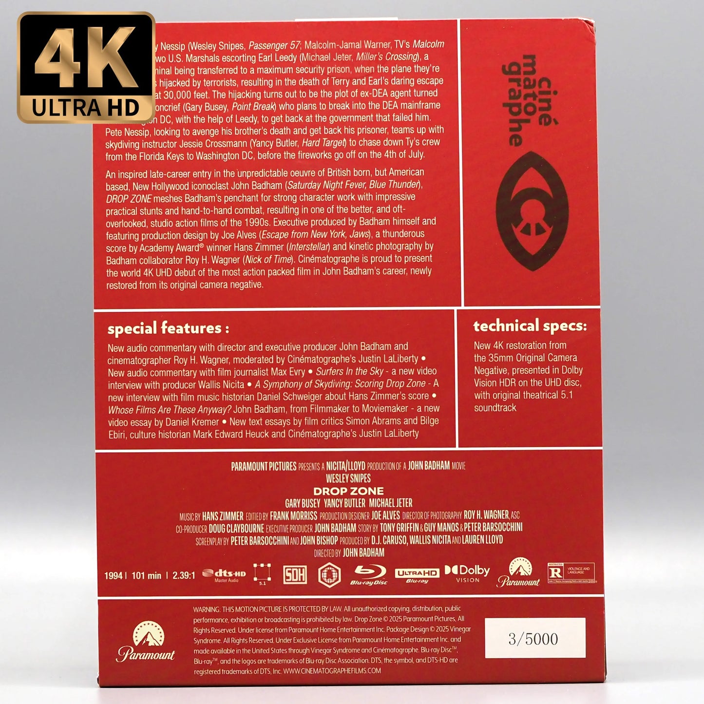 Drop Zone 4K UHD + Blu-ray with Limited Edition J-card MediaBook Slipcase (Cinématographe) LIMIT 1 PER CUSTOMER