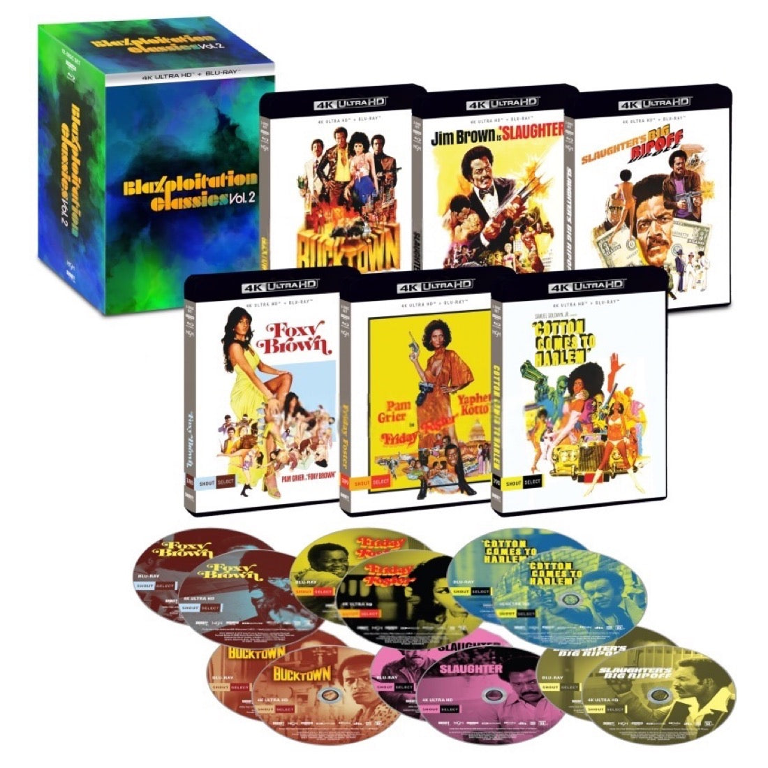 Blaxploitation Classics Vol. 2 4K UHD + Blu-ray Box Set (Shout Factory) HEAVY DAMAGE TO PRODUCT HOUSING -- CORNERS CRUSHED