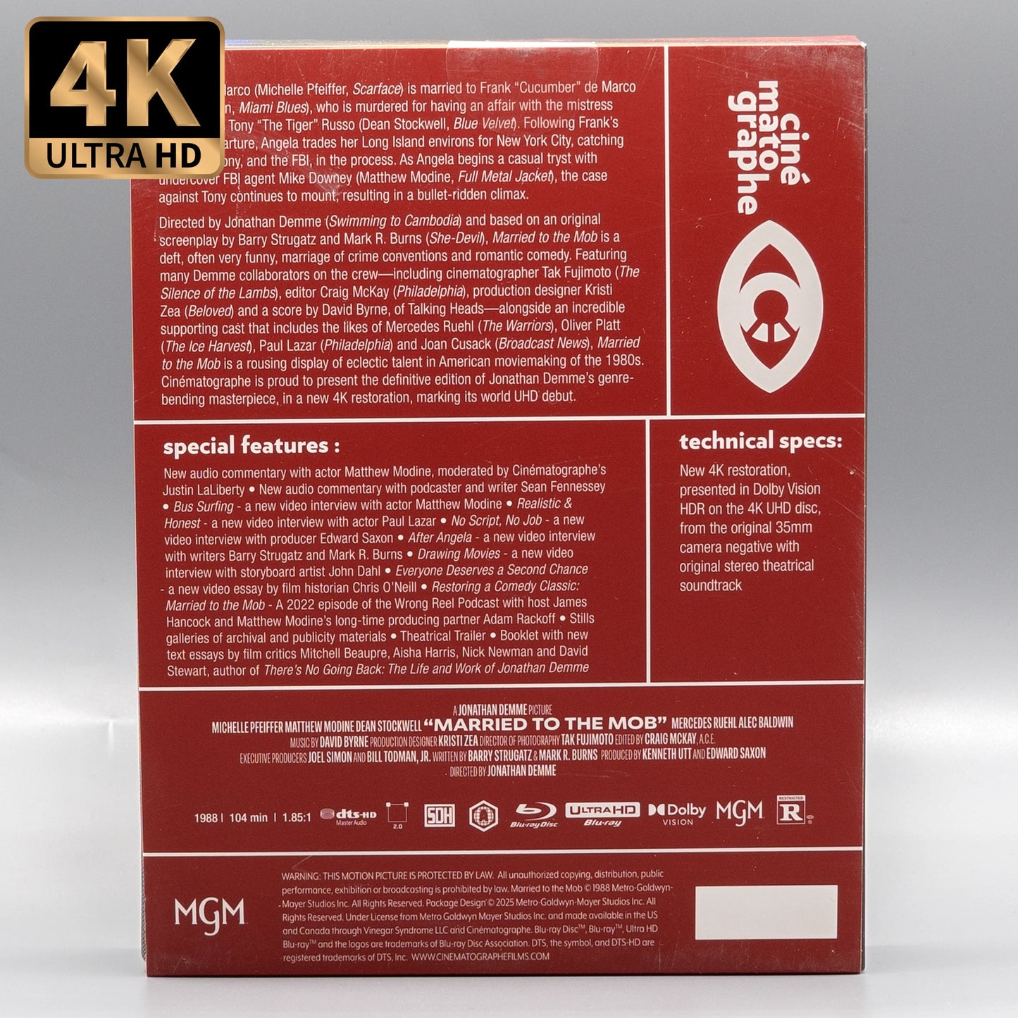 Married to the Mob 4K UHD + Blu-ray with Limited Edition J-card MediaBook Slipcase (Cinématographe)