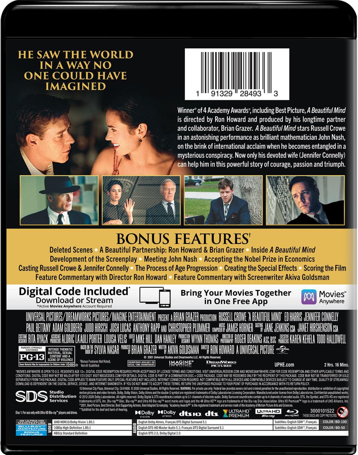 A Beautiful Mind 4K UHD + Blu-ray with Slipcover (Universal U.S.) LIMIT 1 PER CUSTOMER