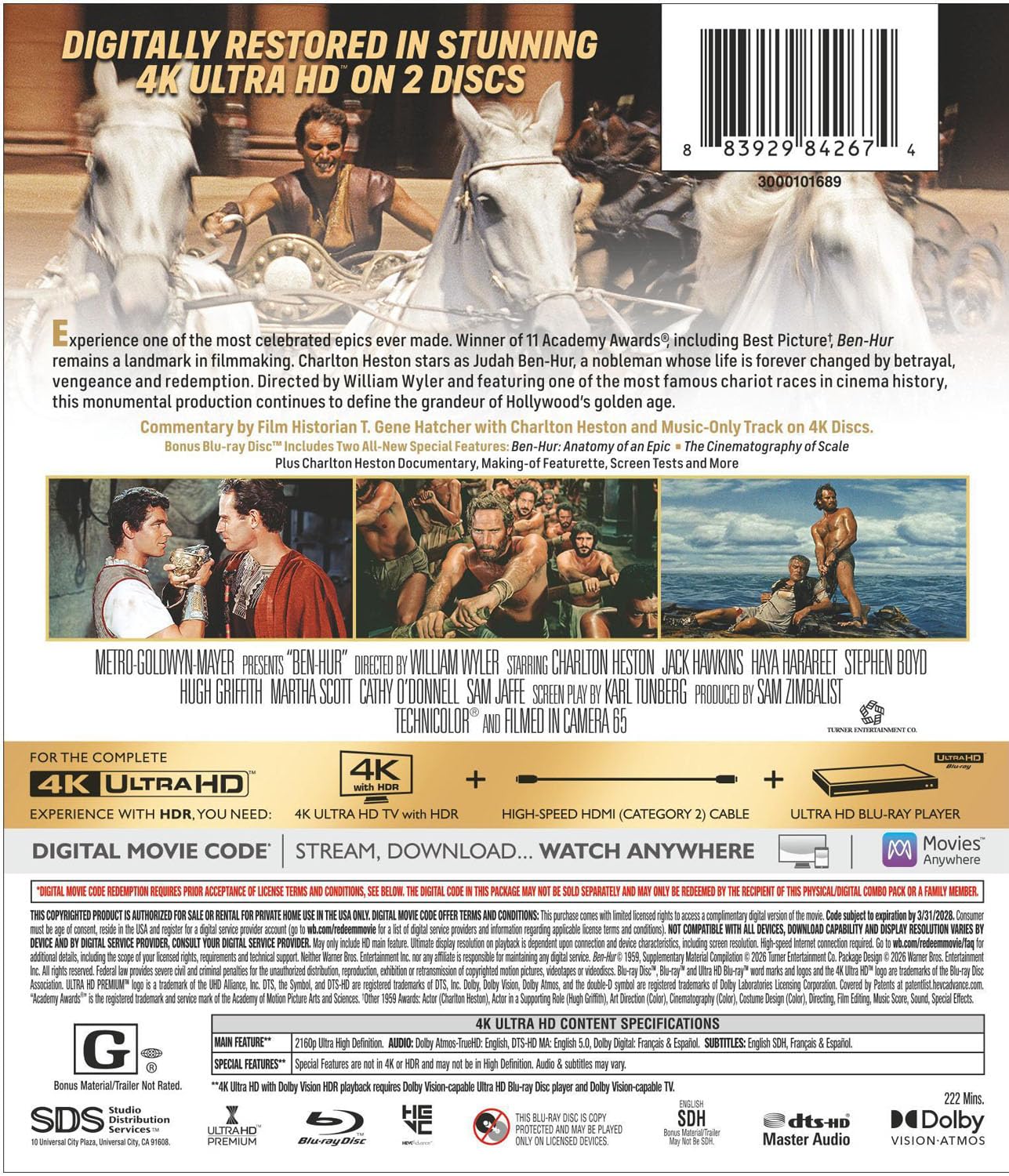 Ben Hur 4K UHD with Slipcover (Warner Bros. U.S.) LIMIT 1 PER CUSTOMER