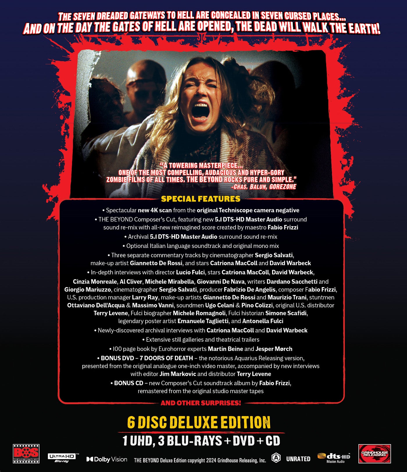 The Beyond 4K UHD + Blu-ray + DVD + CD 6-Disc Edition with Slipcover + Book (Grindhouse Releasing)
