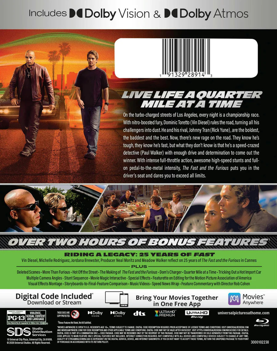 The Fast and the Furious 4K UHD 25th Anniversary Edition with Slipcover (Universal U.S.)