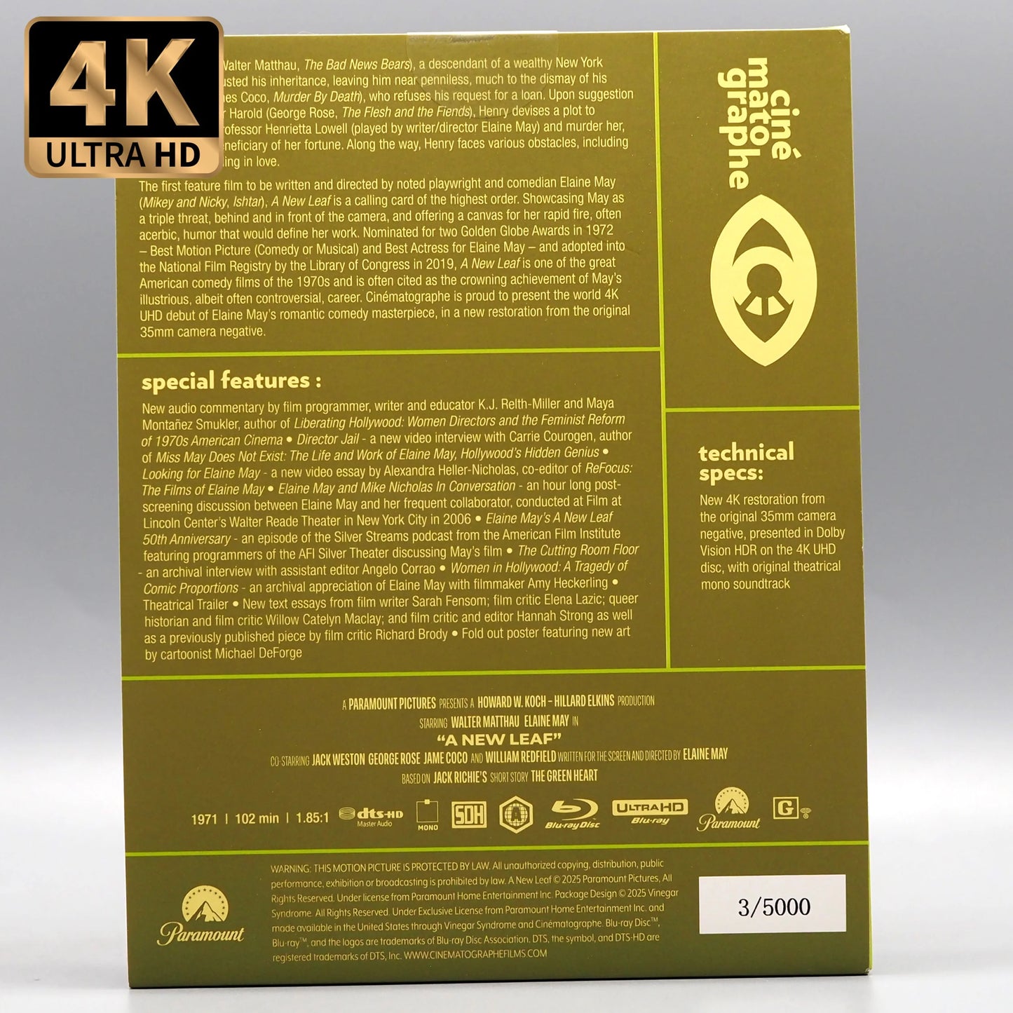 A New Leaf 4K UHD + Blu-ray with Limited Edition J-card MediaBook Slipcase (Cinématographe)