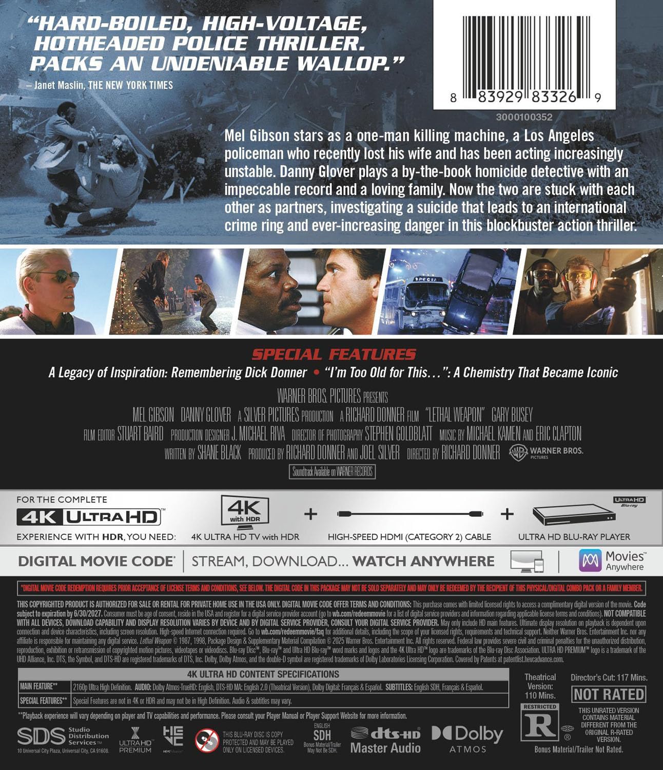 Lethal Weapon 4K UHD with Slipcover (Theatrical & Director's Cuts) (Warner Bros U.S.)