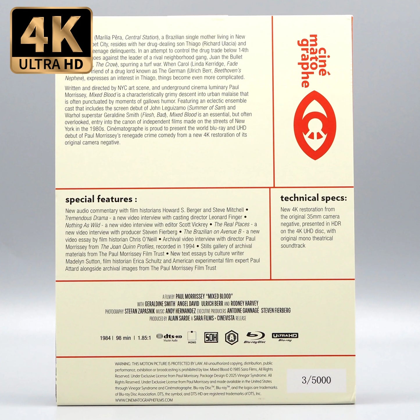 Mixed Blood 4K UHD + Blu-ray with Limited Edition J-card MediaBook Slipcase (Cinématographe) LIMIT 1 PER CUSTOMER
