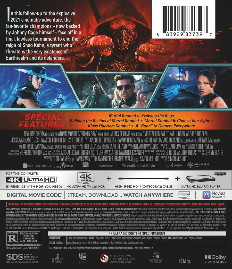 Mortal Kombat II 4K UHD with Slipcover (Warner Bros. U.S.)