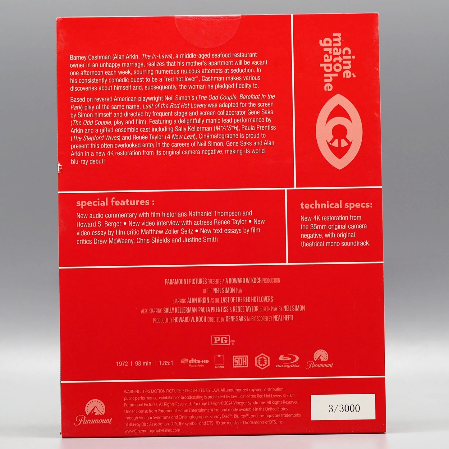 Last of the Red Hot Lovers Blu-ray with Limited Edition J-card MediaBook Slipcase (Cinématographe)