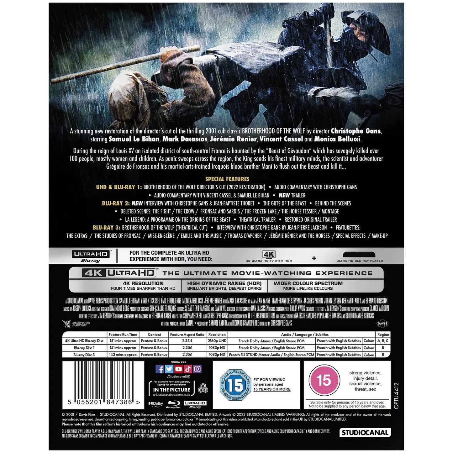 Brotherhood of the Wolf 4K UHD + BD + Slip (StudioCanal/Region Free/B)