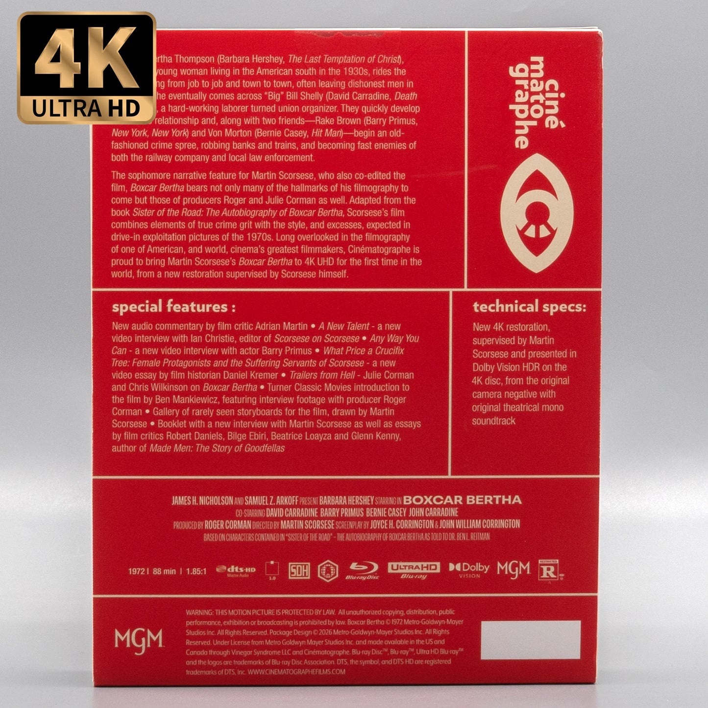 Boxcar Bertha 4K UHD + Blu-ray with Limited Edition J-card MediaBook Slipcase (Cinématographe)