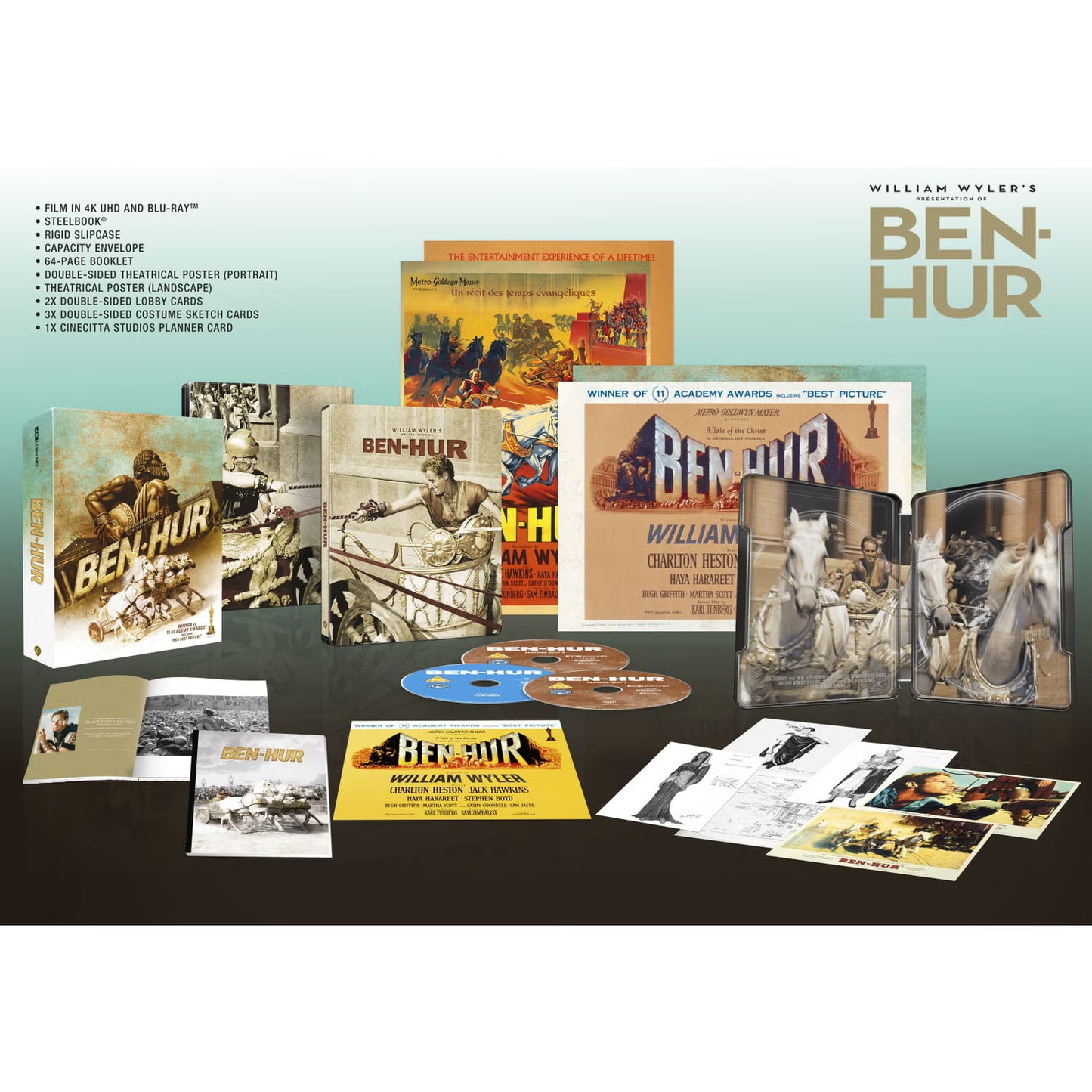 Ben Hur (1959) Limited Collectors Edition Steelbook 4K Ultra HD + Blu-ray with Rigid Box + SteelBook + Booklet + More (Warner Bros./Region Free) [Preorder] ***RELEASE DATE PENDING*** LIMIT 1 PER CUSTOMER