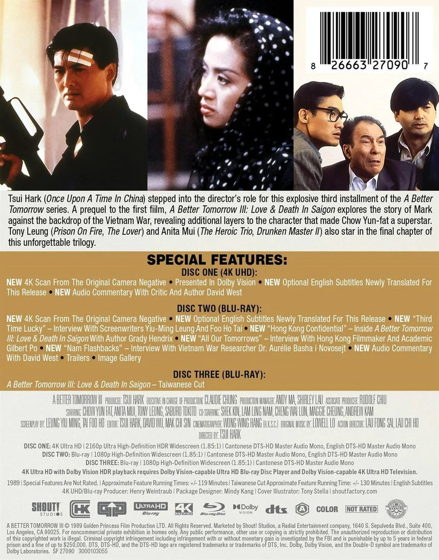 A Better Tomorrow III: Love & Death in Saigon 4K UHD + Blu-ray SteelBook (Shout Factory) [Preorder]