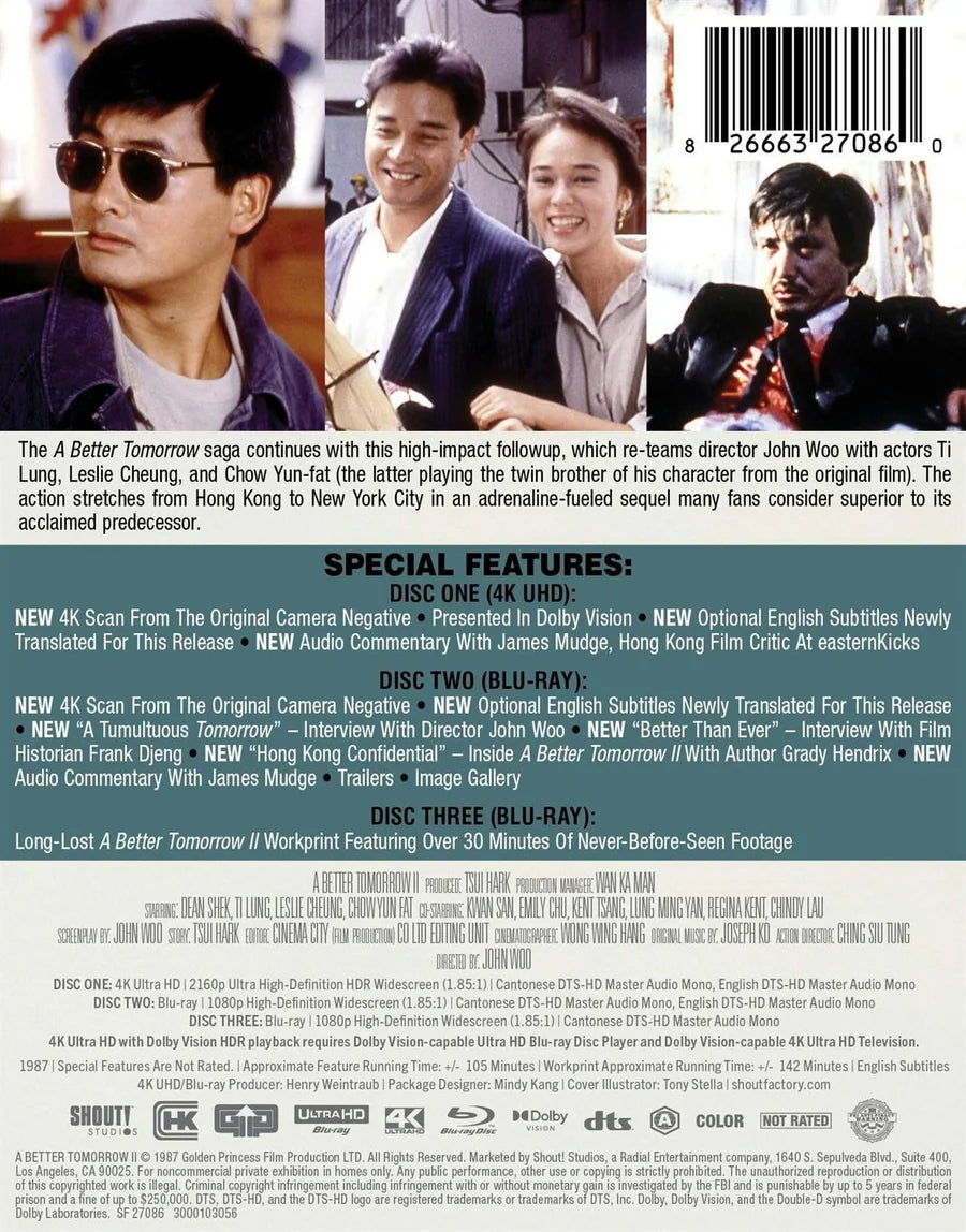A Better Tomorrow II 4K UHD + Blu-ray SteelBook (Shout Factory) [Preorder]