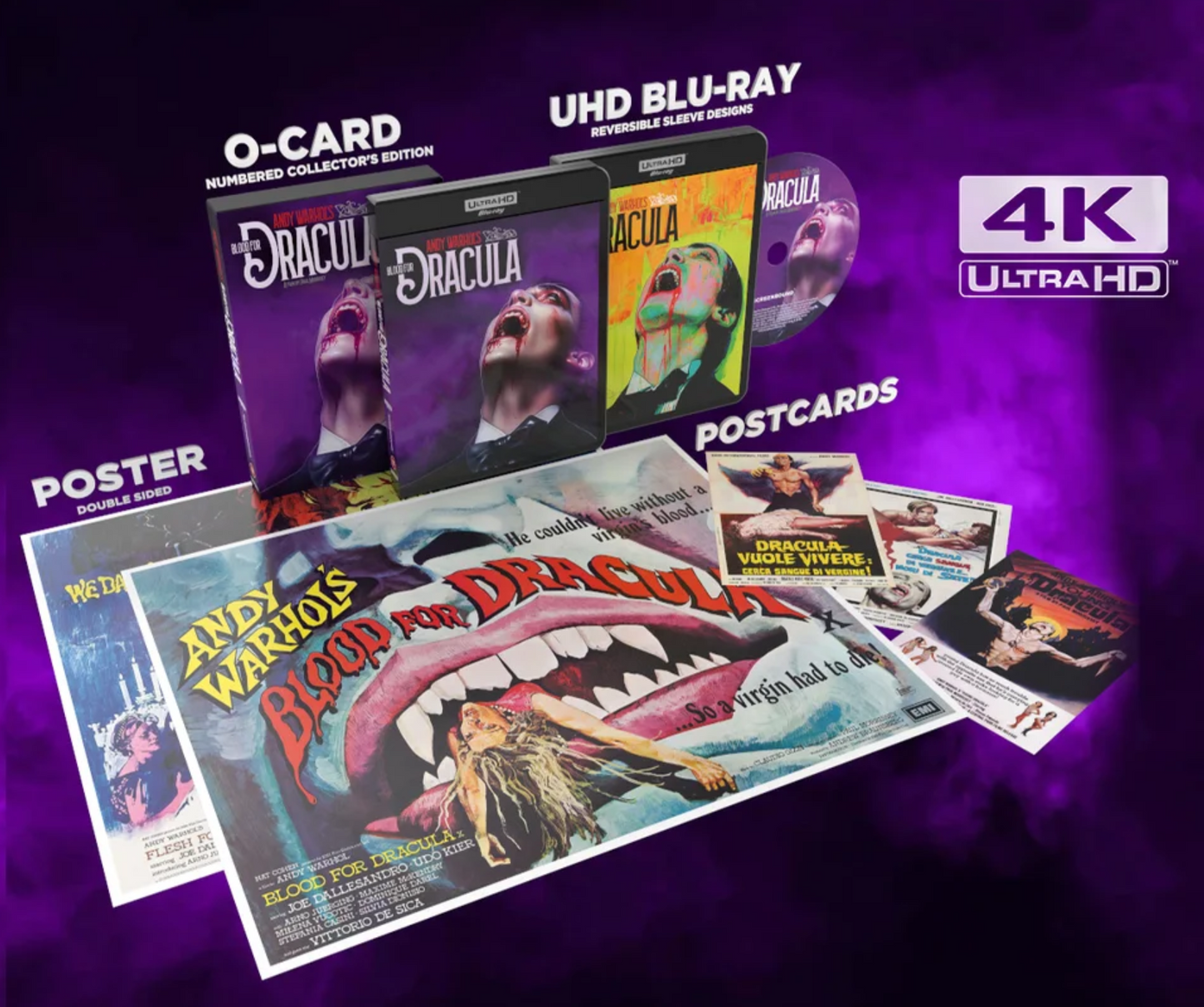 Andy Warhol Presents: Blood for Dracula Limited Edition 4K UHD Numbered Collector's Edition with Poster + Postcards + Slipcover (Screenbound/Region Free)