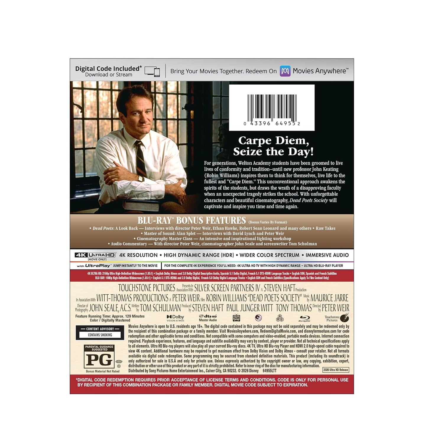 Dead Poets Society 4K UHD + Blu-ray (20th Century Studios) [Preorder]