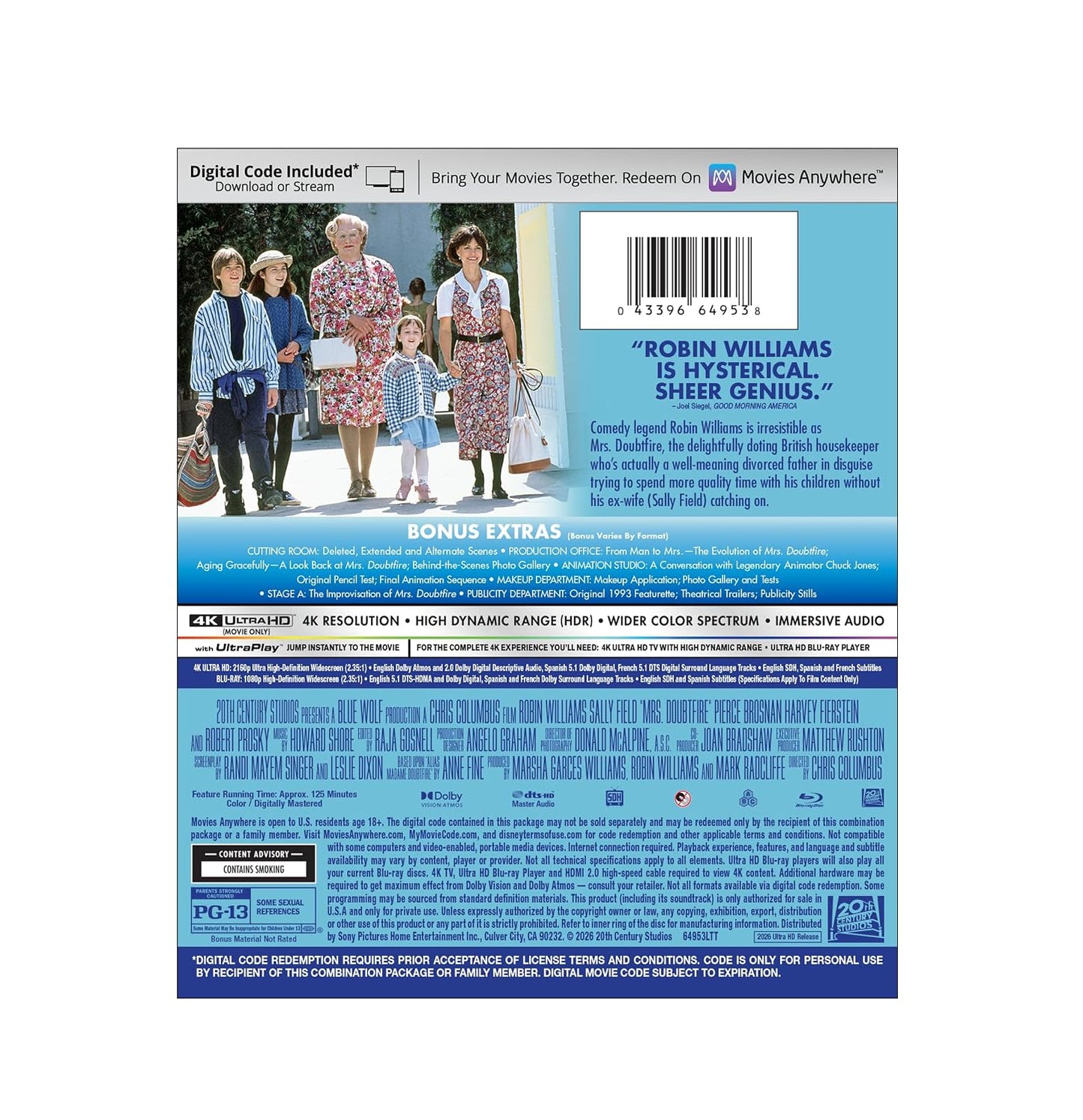 Mrs. Doubtfire 4K UHD + Blu-ray (20th Century Studios U.S.) [Preorder]