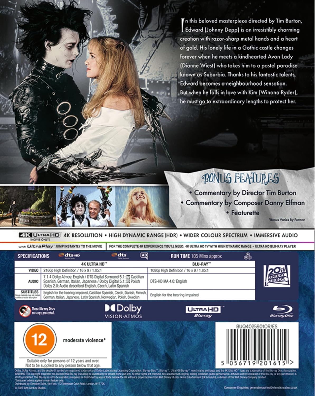 Edward Scissorhands 4K Ultra HD + Blu-Ray with Slipcover (20th Century Studios/Region Free/B) [Preorder]