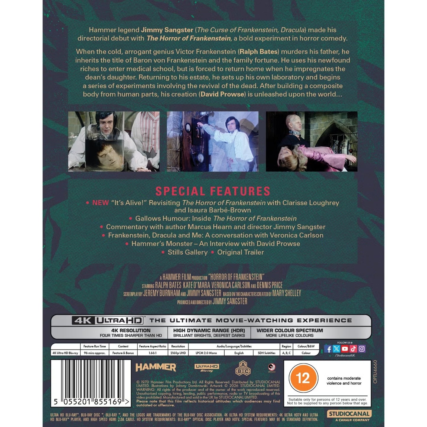 The Horror of Frankenstein 4K UHD with Slipcover (StudioCanal/Region Free)