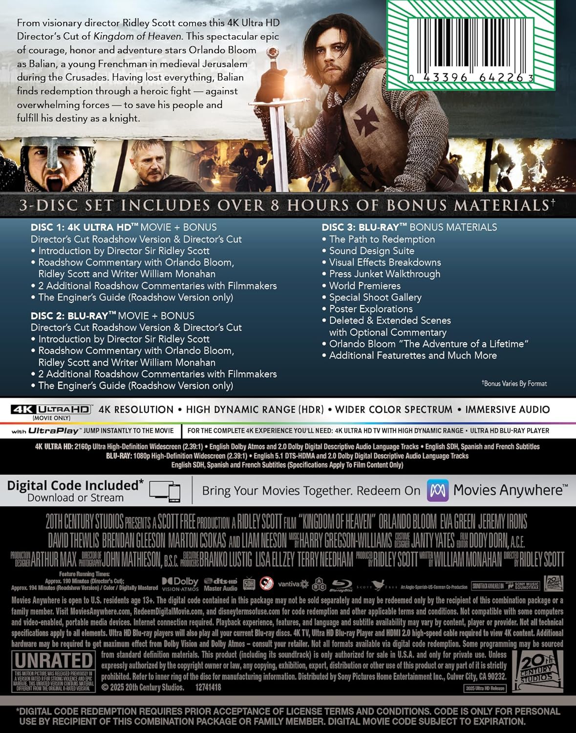Kingdom of Heaven 4K UHD + Blu-ray 3-Disc SteelBook (20th Century Studios U.S.) [Preorder] LIMIT 1 PER CUSTOMER