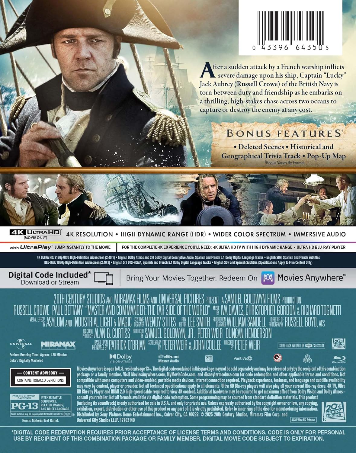 Master and Commander 4K UHD + Blu-ray SteelBook (Disney U.S.) LIMIT 1 PER CUSTOMER