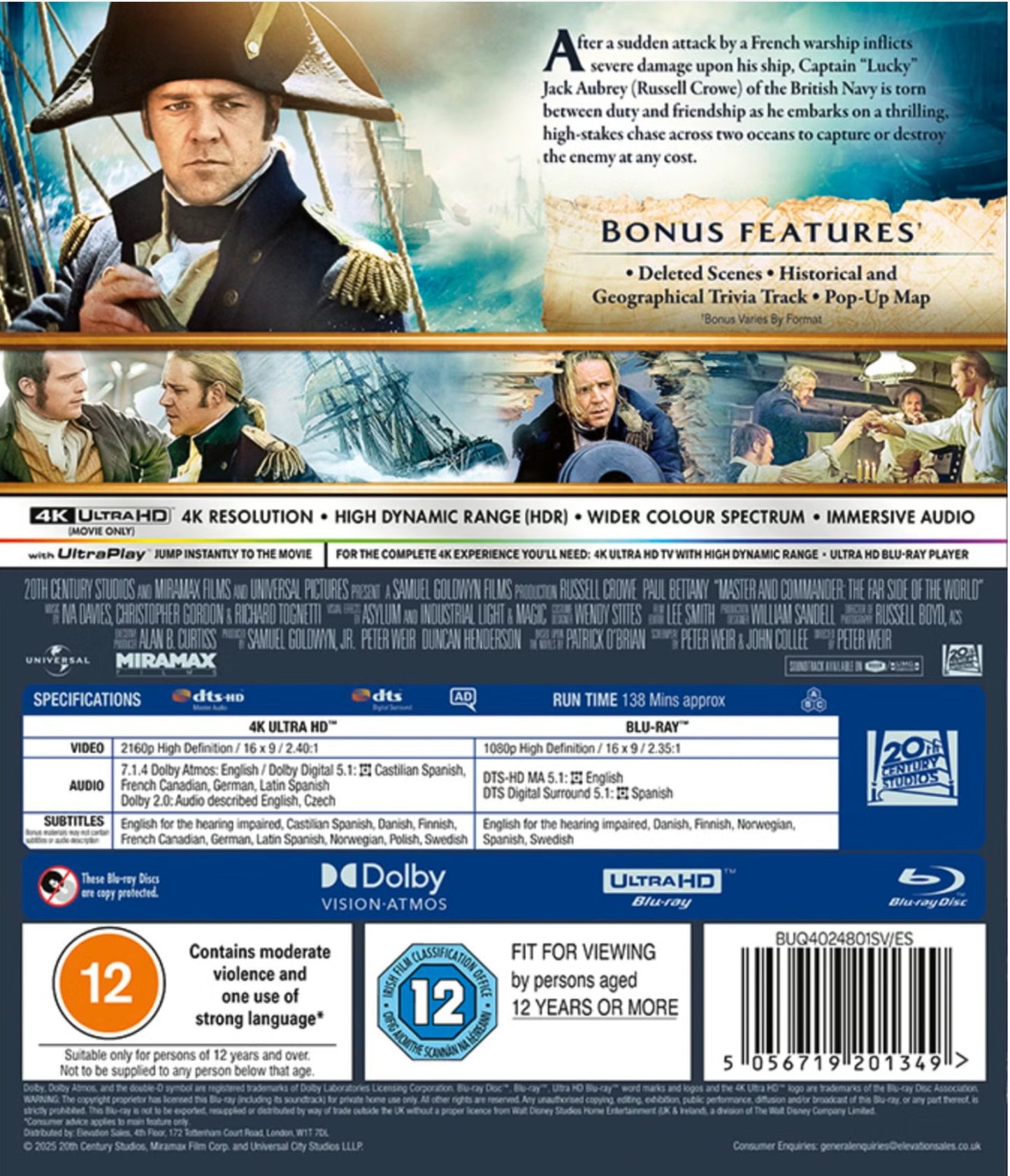 Master and Commander - The Far Side of the World 4K UHD + Blu-ray (20th Century Studios/Region Free) UK Import [Preorder]