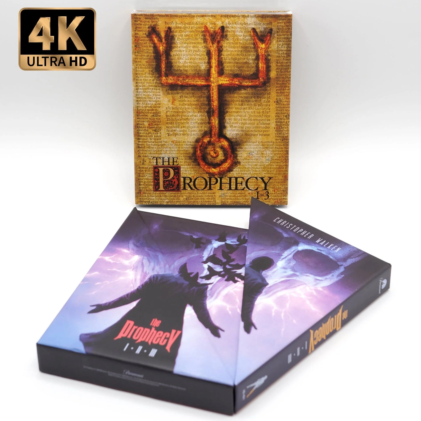 The Prophecy 1-3 4K UHD + Blu-ray Magnetic Diagonal Box + Slipcover Combo (Vinegar Syndrome)