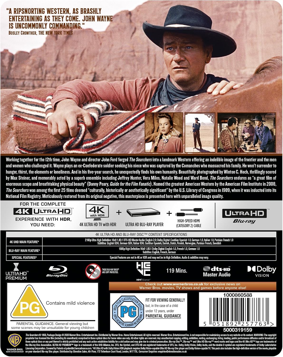 The Searchers Limited Edition 4K Ultra HD SteelBook (Warner Bros/Region Free)