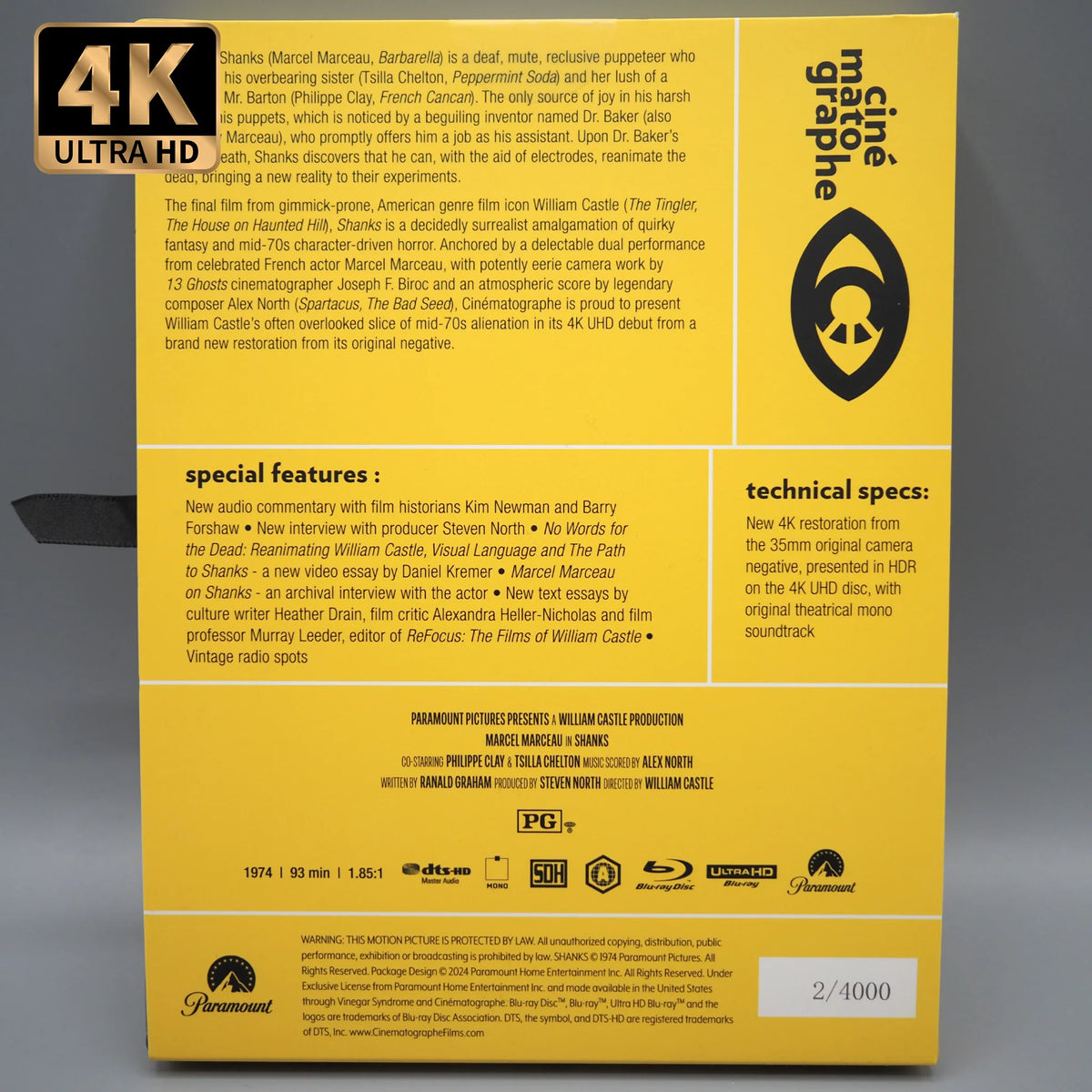 Shanks 4K UHD + Blu-ray with limited edition J-card MediaBook slipcase (Cinématographe)